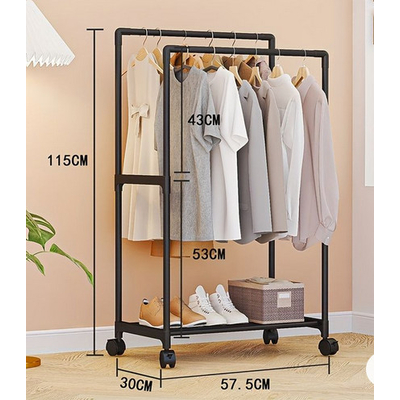 Τροχήλατη κρεμάστρα δαπέδου με ράφι παπουτσιών - YX9108-1 - 522770 - Black