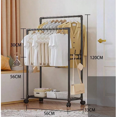 Τροχήλατη κρεμάστρα δαπέδου με ράφι παπουτσιών - YH6619-1 - 522817 - Black