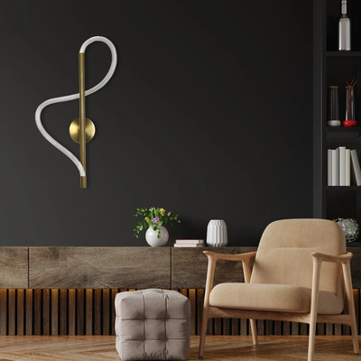 kelvo® GLOW 61682 Μοντέρνο Φωτιστικό Τοίχου - Απλίκα LED 24W 2400lm 360° AC 220-240V IP20 Ρυθμιζόμενο Λευκό CCT με On/Off 2700K/4500K/6000K - Lumileds SMD Chip - Χρυσό Πλατίνα & Λευκό Νήμα - Μ30 x Π15 x Υ70cm - 3 Χρόνια Εγγύηση