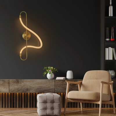 kelvo® GLOW 61683 Μοντέρνο Φωτιστικό Τοίχου - Απλίκα LED 18W 1800lm 360° AC 220-240V IP20 Ρυθμιζόμενο Λευκό CCT με On/Off 2700K/4500K/6000K - Lumileds SMD Chip - Χρυσό Πλατίνα & Λευκό Νήμα - Μ30 x Π15 x Υ70cm - 3 Χρόνια Εγγύηση