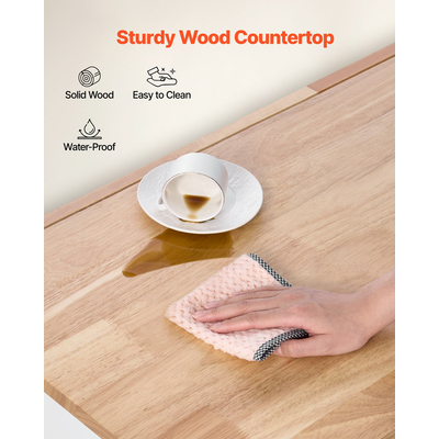 VEVOR 132cm Καρότσι Κουζίνας με Τροχαίο Ντουλάπι Αποθήκευσης Τραπέζι Συρτάρι με Πτυσσόμενο Φύλλο