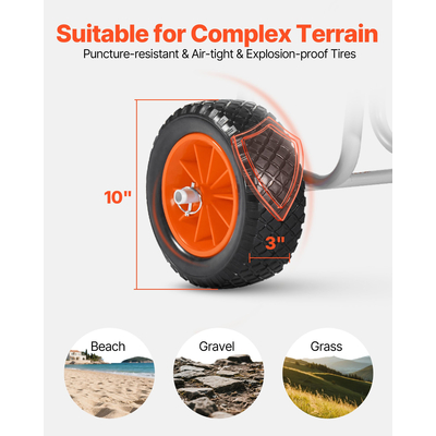 Καρότσι καγιάκ VEVOR, Χωρητικότητα φορτίου 68,0 kg, Τρόλεϊ σανίδας με όρθια λαβή και ελαστικά από συμπαγές καουτσούκ 25,4 cm και βάσεις στήριξης, Μεταφορά σανίδας με ιμάντα καστάνιας για μεταφορά σανίδας paddle & surf