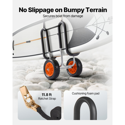 Καρότσι καγιάκ VEVOR, Χωρητικότητα φορτίου 68,0 kg, Τρόλεϊ σανίδας με όρθια λαβή και ελαστικά από συμπαγές καουτσούκ 25,4 cm και βάσεις στήριξης, Μεταφορά σανίδας με ιμάντα καστάνιας για μεταφορά σανίδας paddle & surf