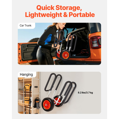 Καρότσι καγιάκ VEVOR, Χωρητικότητα φορτίου 68,0 kg, Τρόλεϊ σανίδας με όρθια λαβή και ελαστικά από συμπαγές καουτσούκ 25,4 cm και βάσεις στήριξης, Μεταφορά σανίδας με ιμάντα καστάνιας για μεταφορά σανίδας paddle & surf