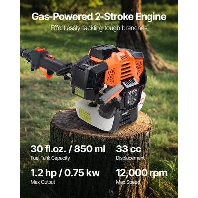 VEVOR Αερόβιο κονταροπρίονο 33CC 2-χρονο ασύρματο κλαδευτήρι δέντρων με ράβδο κοπής 8 ιντσών