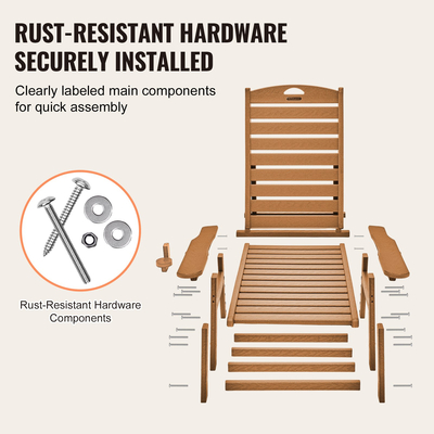 VEVOR Εξωτερική Σεζλόνγκ 6 Θέσεων Ανακλινόμενος Πάγκος Βεράντας Ξαπλώστρα Καφέ