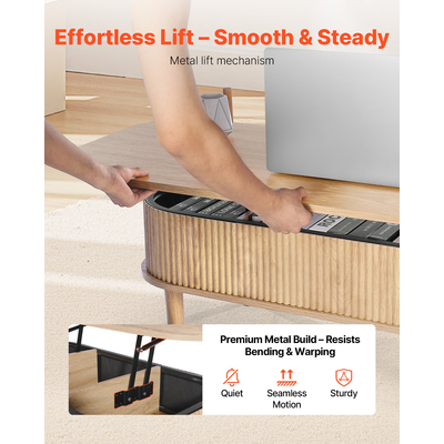 Τραπεζάκι σαλονιού VEVOR 1000mm με ανασηκούμενη επιφάνεια, οβάλ, ραβδωτό, κρυφό τμήμα, από ξύλο Burlywood