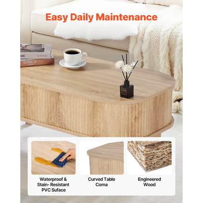 Τραπεζάκι σαλονιού VEVOR 1000mm με ανασηκούμενη επιφάνεια, οβάλ, ραβδωτό, κρυφό τμήμα, από ξύλο Burlywood