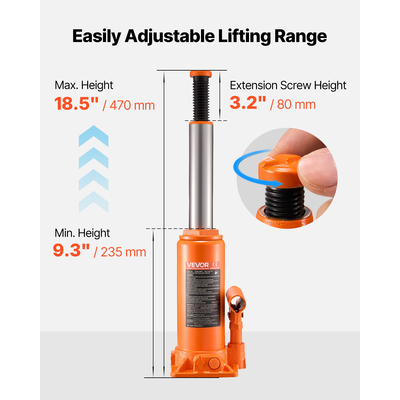 Υδραυλικός γρύλος μπουκαλιού VEVOR, γρύλος υψηλής ανύψωσης 10 τόνων (22046 λίβρες) Επισκευή αυτοκινήτων