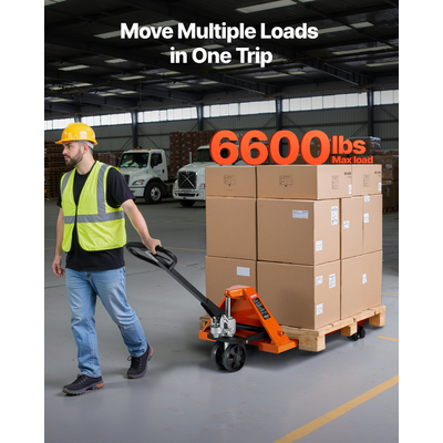 Παλετοφόρος γρύλος VEVOR, Χωρητικότητα φορτίου 3T, Χειροκίνητο παλετοφόρο με περόνες 122L x 68,6W cm για χειρισμό υλικών, Εύρος ύψους περονοφόρου ανυψωτικού 85-180 mm, Κατάλληλο για αποθήκη, σούπερ μάρκετ, βιομηχανία