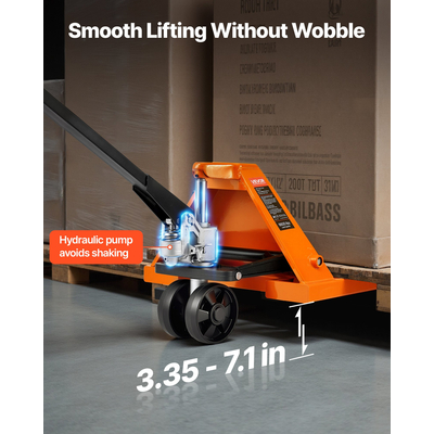 Παλετοφόρος γρύλος VEVOR, Χωρητικότητα φορτίου 3T, Χειροκίνητο παλετοφόρο με περόνες 122L x 68,6W cm για χειρισμό υλικών, Εύρος ύψους περονοφόρου ανυψωτικού 85-180 mm, Κατάλληλο για αποθήκη, σούπερ μάρκετ, βιομηχανία