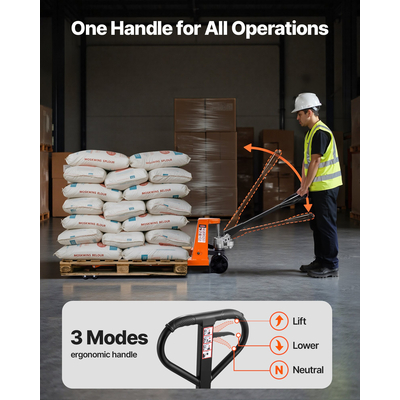 Παλετοφόρος γρύλος VEVOR, Χωρητικότητα φορτίου 3T, Χειροκίνητο παλετοφόρο με περόνες 122L x 68,6W cm για χειρισμό υλικών, Εύρος ύψους περονοφόρου ανυψωτικού 85-180 mm, Κατάλληλο για αποθήκη, σούπερ μάρκετ, βιομηχανία