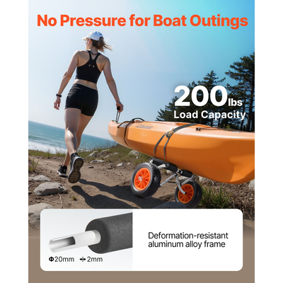 Καρότσι καγιάκ VEVOR, Χωρητικότητα φορτίου 90 kg, Πτυσσόμενο καρότσι καγιάκ με συμπαγή ελαστικά 25,4 cm & 1 ιμάντα καστάνιας, Καρότσι σανίδας για μεταφορά καγιάκ, κανό, σανίδων κωπηλασίας, χαλιών επίπλευσης, σκαφών Jon