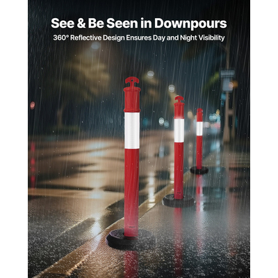 Στύλοι οριοθέτησης κυκλοφορίας VEVOR 3 τεμαχίων, κώνοι ασφάλειας κυκλοφορίας 1140 mm με γεμιζόμενη βάση και ανακλαστικές ταινίες, βαρέως τύπου στύλοι οριοθέτησης για εργοτάξιο, χώρο στάθμευσης, έλεγχος πλήθους, κόκκινο