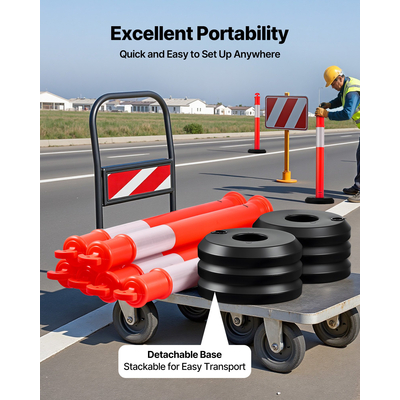 Στύλοι οριοθέτησης κυκλοφορίας VEVOR 3 τεμαχίων, κώνοι ασφάλειας κυκλοφορίας 1140 mm με γεμιζόμενη βάση και ανακλαστικές ταινίες, βαρέως τύπου στύλοι οριοθέτησης για εργοτάξιο, χώρο στάθμευσης, έλεγχος πλήθους, κόκκινο