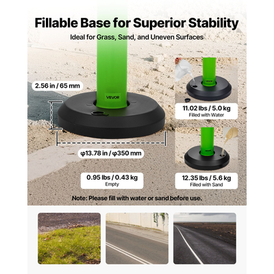 Στύλοι οριοθέτησης κυκλοφορίας VEVOR 3 τεμαχίων, κώνοι ασφάλειας κυκλοφορίας 1140 mm με γεμιζόμενη βάση και ανακλαστικές ταινίες, βαρέως τύπου στύλοι οριοθέτησης για εργοτάξια, χώρο στάθμευσης, έλεγχο πλήθους, πράσινοι