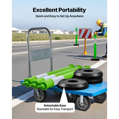 Στύλοι οριοθέτησης κυκλοφορίας VEVOR 3 τεμαχίων, κώνοι ασφάλειας κυκλοφορίας 1140 mm με γεμιζόμενη βάση και ανακλαστικές ταινίες, βαρέως τύπου στύλοι οριοθέτησης για εργοτάξια, χώρο στάθμευσης, έλεγχο πλήθους, πράσινοι