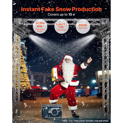 Μηχανή χιονιού VEVOR, Ισχυρή μηχανή ψεύτικου χιονιού χειρός/κρεμαστή 650W, μηχανή κατασκευής νιφάδων χιονιού με φορητή λαβή, μηχανή τεχνητής χιονιού εξωτερικού και εσωτερικού χώρου για διακοπές, πάρτι με DJ και χριστουγεννιάτικη διακόσμηση
