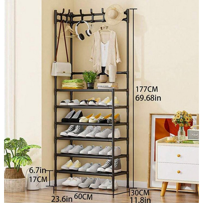 Κρεμάστρα δαπέδου με ράφια παπουτσιών - YH6607-6 - 522534 - Black