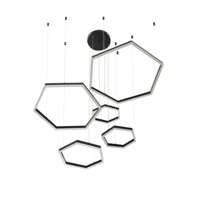 kelvo® LEXAGON 61397 Μοντέρνο Κρεμαστό Φωτιστικό Οροφής LED 120W 12000lm 200° AC 220-240V IP20 Ρυθμιζόμενο Λευκό CCT με Χειριστήριο από 2700K έως 6000K Dimmable - Lumileds SMD Chip - Μαύρο - Μ110 x Π90 x Υ110cm - 3 Χρόνια Εγγύηση