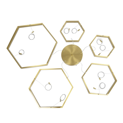 kelvo® LEXAGON 61398 Μοντέρνο Κρεμαστό Φωτιστικό Οροφής LED 120W 12000lm 200° AC 220-240V IP20 Ρυθμιζόμενο Λευκό CCT με Χειριστήριο από 2700K έως 6000K Dimmable - Lumileds SMD Chip - Χρυσό Βούρτσας - Μ110 x Π90 x Υ110cm - 3 Χρόνια Εγγύηση