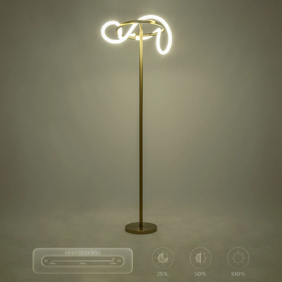 kelvo® GLOW 61687 Μοντέρνο Επιδαπέδιο Φωτιστικό LED 30W 3000lm 360° AC 220-240V IP20 Ρυθμιζόμενο Λευκό CCT με Αφή 2700K/4500K/6000K Dimmable - Lumileds SMD Chip - Χρυσό Πλατίνα & Λευκό Νήμα - Μ45 x Π45 x Υ160cm - 3 Χρόνια Εγγύηση