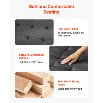 Μεγάλο τετράγωνο τραπεζάκι σαλονιού VEVOE, τραπεζάκι σαλονιού με φουντωτά 87,5 cm με αποθηκευτικό χώρο από μασίφ ξύλο, υποπόδιο από μασίφ λινό για υπνοδωμάτιο και σαλόνι, 400 λίβρες, σκούρο γκρι