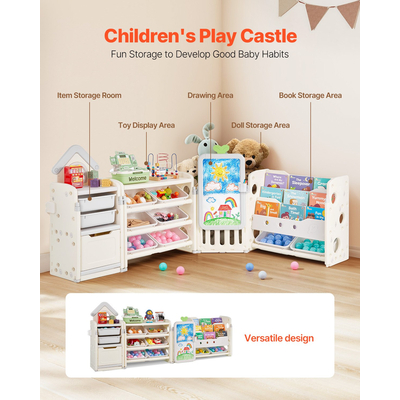 VEVOR Παιδική Βιβλιοθήκη και Αποθήκευση Παιχνιδιών με 10 Κινητά Πλαστικά Κάδους & Πίνακα Σχεδιασμού