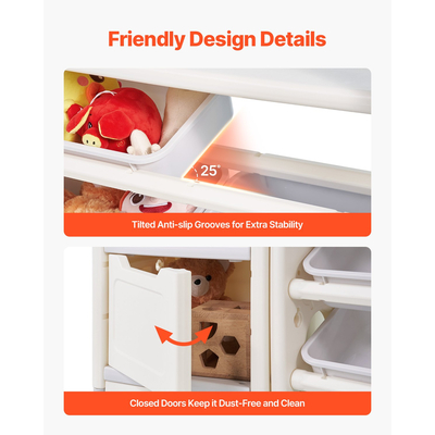 VEVOR Παιδική Βιβλιοθήκη και Αποθήκευση Παιχνιδιών με 10 Κινητά Πλαστικά Κάδους & Πίνακα Σχεδιασμού