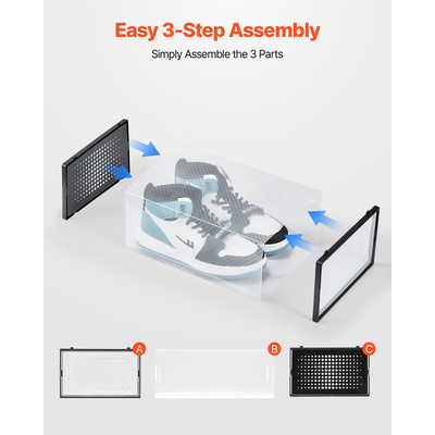 Κουτιά αποθήκευσης παπουτσιών VEVOR, 12 τεμάχια, στοιβαζόμενα, μέγεθος 11, μαύρο