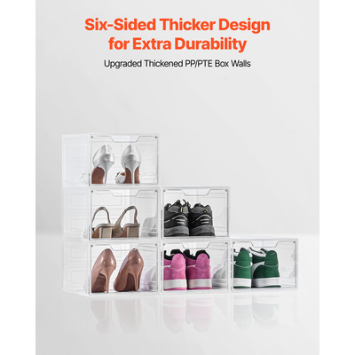 Κουτιά αποθήκευσης παπουτσιών VEVOR 6 τεμάχια στοιβαζόμενα κουτιά παπουτσιών US μέγεθος 13 διαφανή λευκά