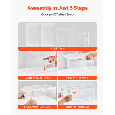 Κουτιά αποθήκευσης παπουτσιών VEVOR 6 τεμάχια στοιβαζόμενα κουτιά παπουτσιών US μέγεθος 13 διαφανή λευκά