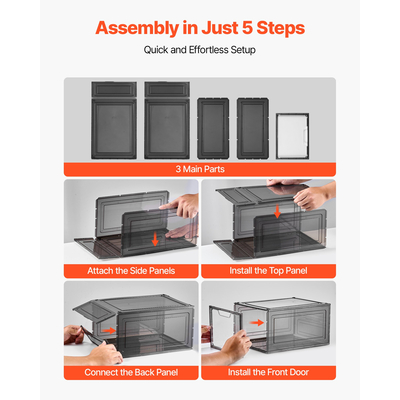 Κουτιά αποθήκευσης παπουτσιών VEVOR 6 τεμάχια στοιβαζόμενα κουτιά παπουτσιών US μέγεθος 13 διαφανή μαύρα