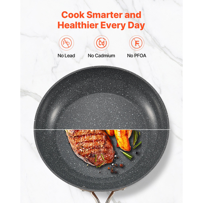 VEVOR Σετ 3 τεμαχίων τηγανιών αλουμινίου 200 270 300 mm με λαβή καρυκευμένου γκρι