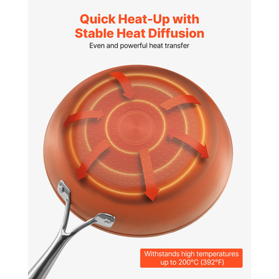 VEVOR Σετ 3 τεμαχίων τηγανιών αλουμινίου 200 270 300 mm με λαβή καρυκευμένου γκρι