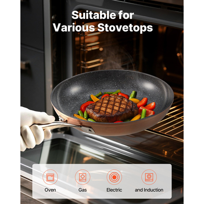 VEVOR Σετ 3 τεμαχίων τηγανιών αλουμινίου 200 270 300 mm με λαβή καρυκευμένου γκρι