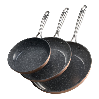 VEVOR Σετ 3 τεμαχίων τηγανιών αλουμινίου 200 270 300 mm με λαβή καρυκευμένου γκρι