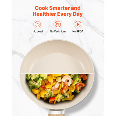 VEVOR Σετ 3 τεμαχίων τηγανιών αλουμινίου 200 240 280 mm με λαβή καρυκευμένου μπεζ