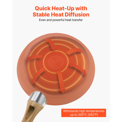 VEVOR Σετ 3 τεμαχίων τηγανιών αλουμινίου 200 240 280 mm με λαβή καρυκευμένου μπεζ