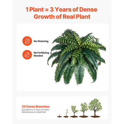 VEVOR 2 τεμάχια τεχνητές φτέρες Βοστώνης πλαστική φτέρη 35 κλαδιά για εσωτερική και εξωτερική διακόσμηση