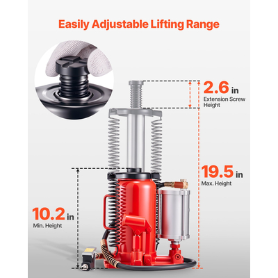 Υδραυλικός γρύλος VEVOR Air με φιάλη, γρύλος υψηλής ανύψωσης 20 τόνων (44092 λίβρες) για επισκευή αυτοκινήτου, κόκκινος