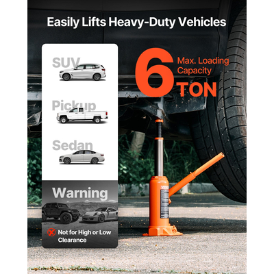 Υδραυλικός γρύλος μπουκαλιού VEVOR, γρύλος υψηλής ανύψωσης 6 τόνων (13227,6 λίβρες) Επισκευή αυτοκινήτων