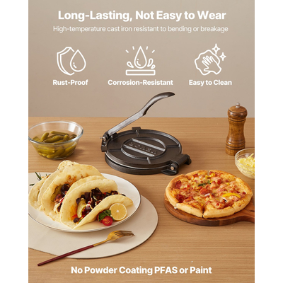 Πρέσα τορτίγιας VEVOR 10 ιντσών, μηχανή για τσαπάτι, μηχανή ζύμης Roti, βαρέως τύπου από χυτοσίδηρο