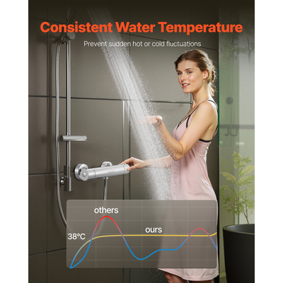 Θερμοστατική βαλβίδα ντους VEVOR με χύτευση από συμπαγές ορείχαλκο για μπάνιο