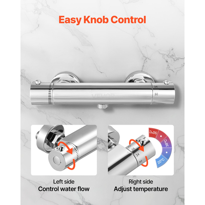 Θερμοστατική βαλβίδα ντους VEVOR με χύτευση από συμπαγές ορείχαλκο για μπάνιο