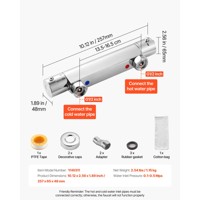 Θερμοστατική βαλβίδα ντους VEVOR με χύτευση από συμπαγές ορείχαλκο για μπάνιο