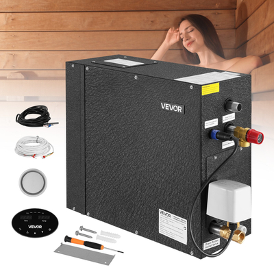 Γεννήτρια ατμού VEVOR, Σύστημα ντους ατμού 7,5 kW με χειριστήριο για οικιακή σάουνα, μπανιέρα-σπα, Εμπορικό κιτ αυτόματης αποστράγγισης με προστασία από υπερθέρμανση, ξηρή λειτουργία και υπερπίεση, απόδοση 10 λεπτών έως 24 ωρών, μαύρο