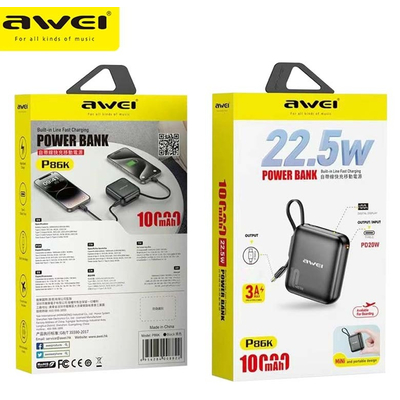 Powerbank - P86K - 10.000mah - AWEI - 008822 - Black