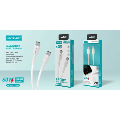 Καλώδιο φόρτισης & data - USB Type-C σε Type-C - Fast Charge - X102-C- 2m - 60W - 632409