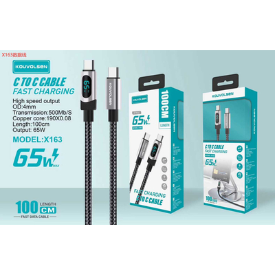 Καλώδιο φόρτισης & data με ψηφιακή οθόνη - USB Type-C σε Type-C - Super Fast Charge - X163 - 65W - 901639